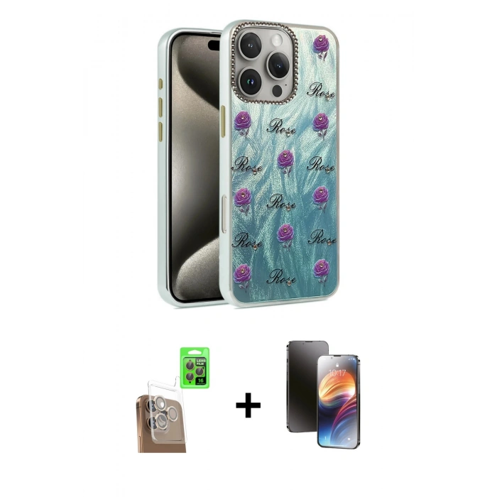 MARSİLYAN™- iPhone 16 Pro Max Kılıf Zirve Modern Prime - Siyah 3D Antistatik Mat Seramik Nano Ekran Koruyucu + Raze Metal Kamera Lens - CLTM