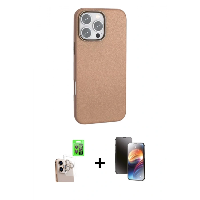 MARSİLYAN™- iPhone 16 Pro Max Kılıf Zirve Modern Prime - Siyah 3D Antistatik Mat Seramik Nano Ekran Koruyucu + Natural Grey Raze Metal Kamera Lens