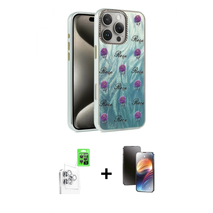 MARSİLYAN™- iPhone 16 Pro Max Kılıf Zirve Modern Prime - Siyah 3D Antistatik Mat Seramik Nano Ekran Koruyucu + Raze Metal Kamera Lens - BZ
