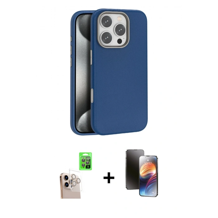 MARSİLYAN™- iPhone 16 Pro Max Kılıf Zirve Modern Prime - Siyah 3D Antistatik Mat Seramik Nano Ekran Koruyucu + Natural Grey Raze Metal Kamera Lens
