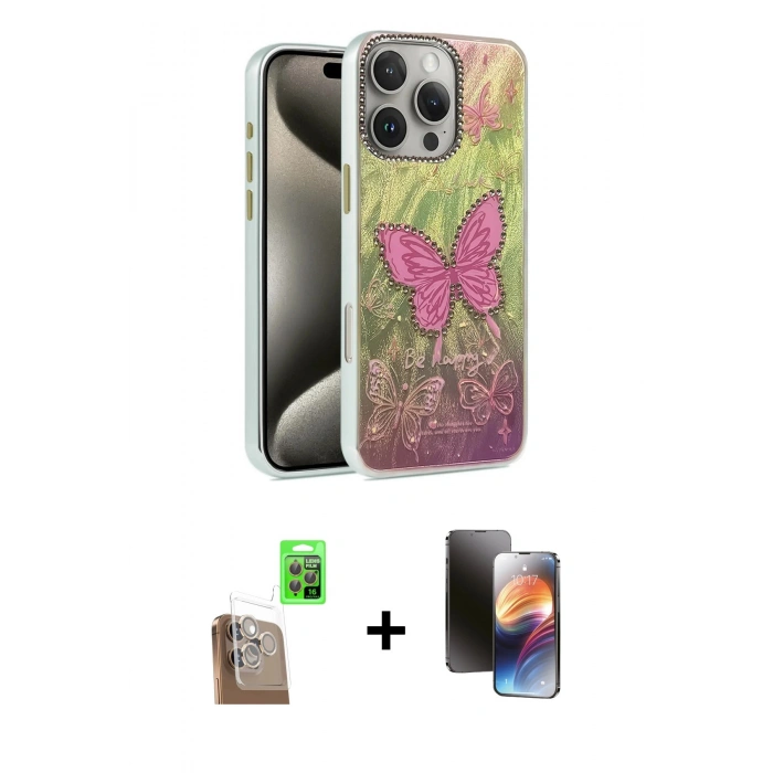 MARSİLYAN™- iPhone 16 Pro Max Kılıf Zirve Modern Prime - Siyah 3D Antistatik Mat Seramik Nano Ekran Koruyucu + Raze Metal Kamera Lens - CLTM