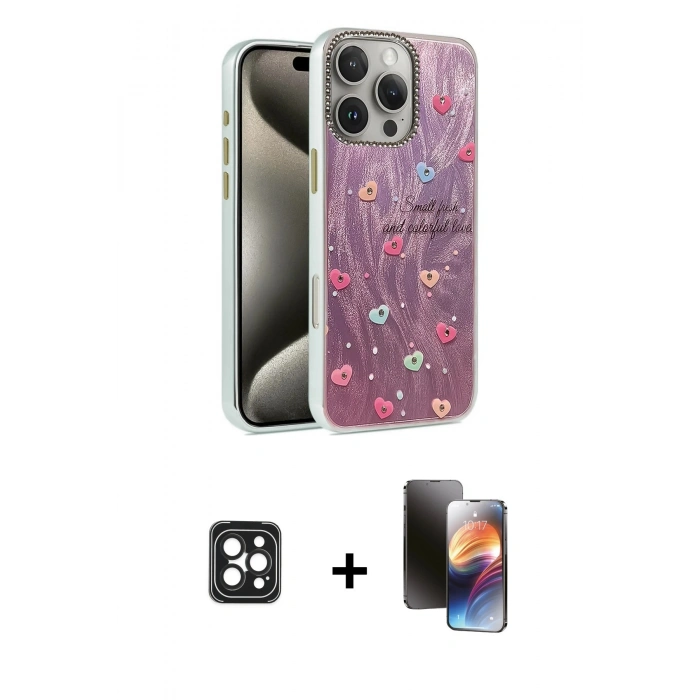 MARSİLYAN™- iPhone 16 Pro Max Kılıf Zirve Modern Prime - Siyah 3D Antistatik Mat Seramik Nano Ekran Koruyucu + PVD Metal Kamera Lens - SH