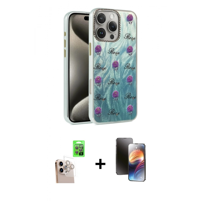 MARSİLYAN™- iPhone 16 Pro Max Kılıf Zirve Modern Prime - Siyah 3D Antistatik Mat Seramik Nano Ekran Koruyucu + Natural Grey Raze Metal Kamera Lens
