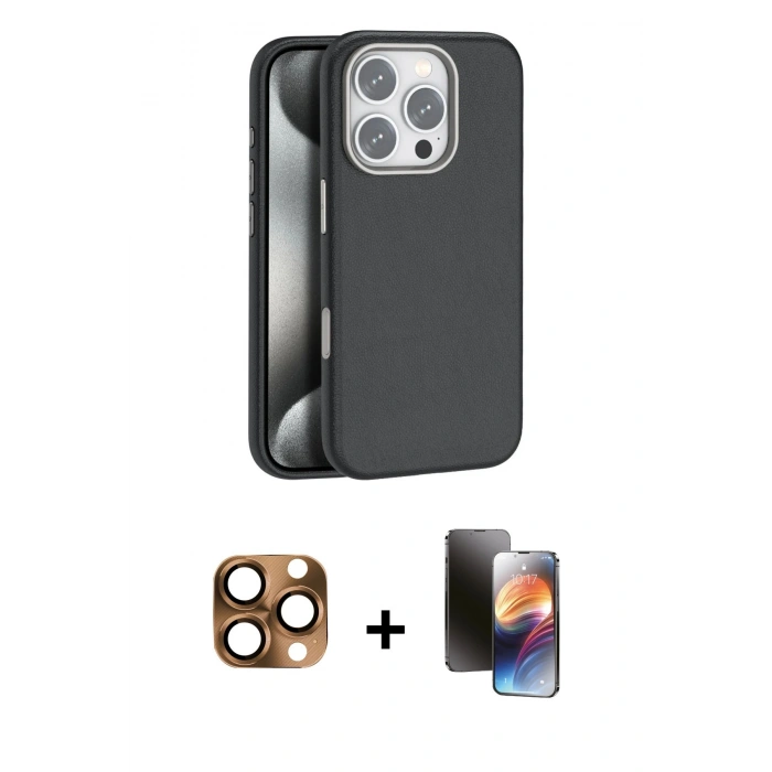 MARSİLYAN™- iPhone 16 Pro Max Kılıf Zirve Modern Prime - Siyah 3D Antistatik Mat Seramik Nano Ekran Koruyucu + Pers Alüminyum Kamera Lens - CLTM