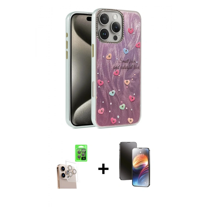 MARSİLYAN™- iPhone 16 Pro Max Kılıf Zirve Modern Prime - Siyah 3D Antistatik Mat Seramik Nano Ekran Koruyucu + Natural Grey Raze Metal Kamera Lens