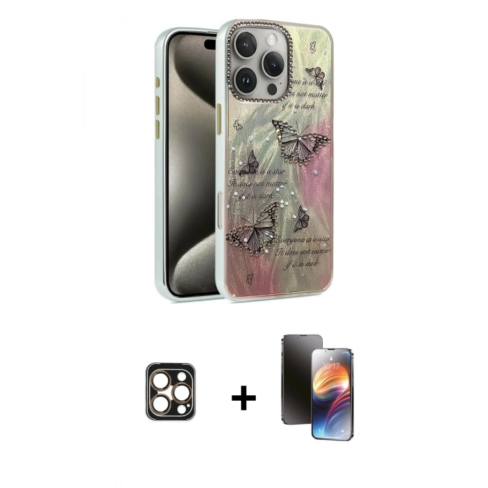 MARSİLYAN™- iPhone 16 Pro Max Kılıf Zirve Modern Prime - Siyah 3D Antistatik Mat Seramik Nano Ekran Koruyucu + PVD Metal Kamera Lens - GD