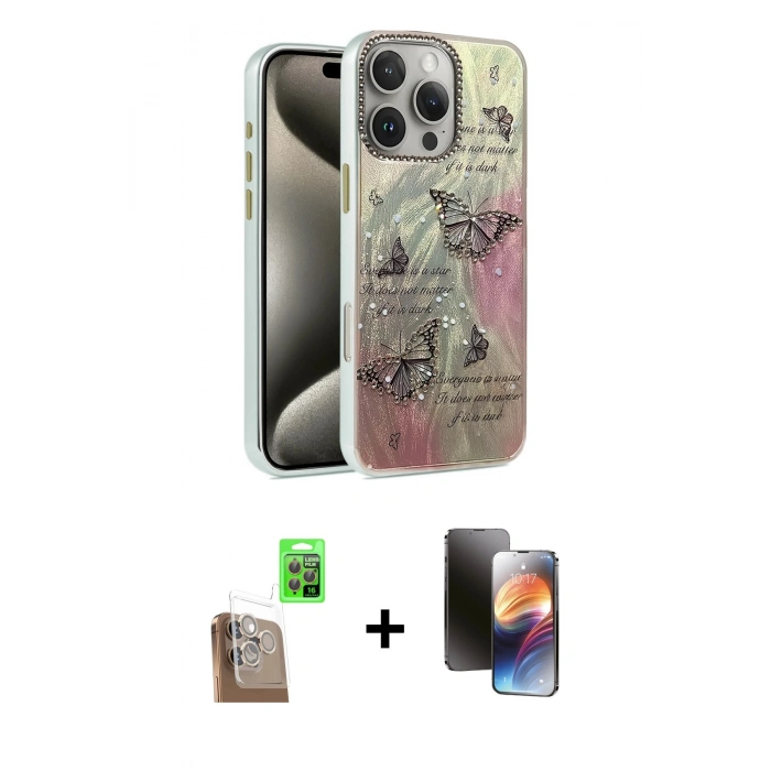 MARSİLYAN™- iPhone 16 Pro Max Kılıf Zirve Modern Prime - Siyah 3D Antistatik Mat Seramik Nano Ekran Koruyucu + Raze Metal Kamera Lens - CLTM