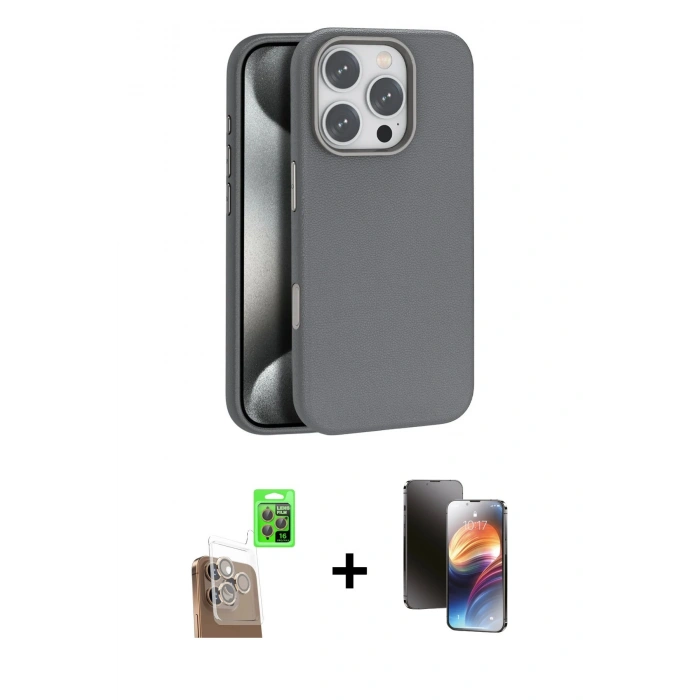 MARSİLYAN™- iPhone 16 Pro Max Kılıf Zirve Modern Prime - Siyah 3D Antistatik Mat Seramik Nano Ekran Koruyucu + Raze Metal Kamera Lens - CLTM