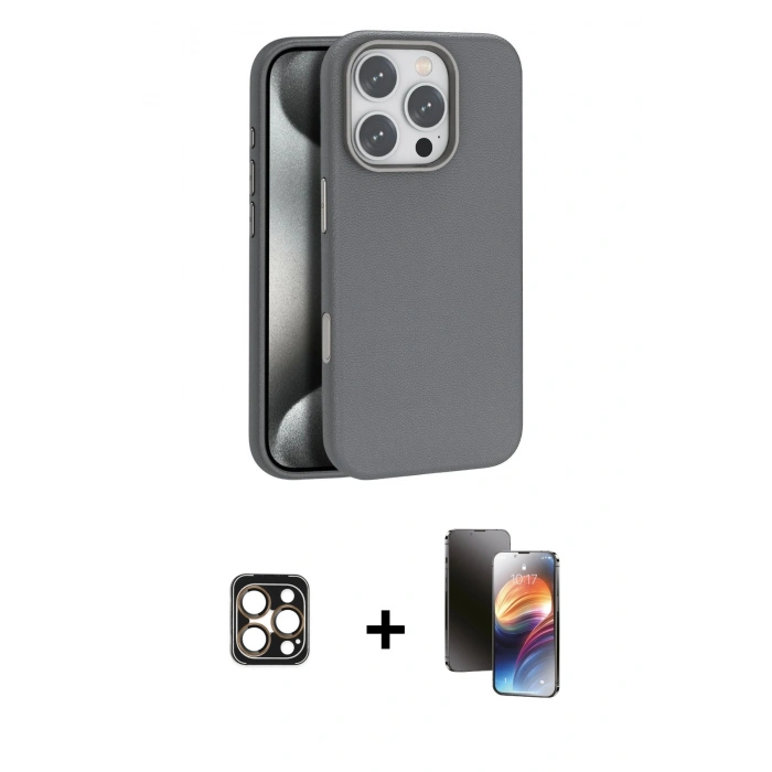 MARSİLYAN™- iPhone 16 Pro Max Kılıf Zirve Modern Prime - Siyah 3D Antistatik Mat Seramik Nano Ekran Koruyucu + PVD Metal Kamera Lens - GD