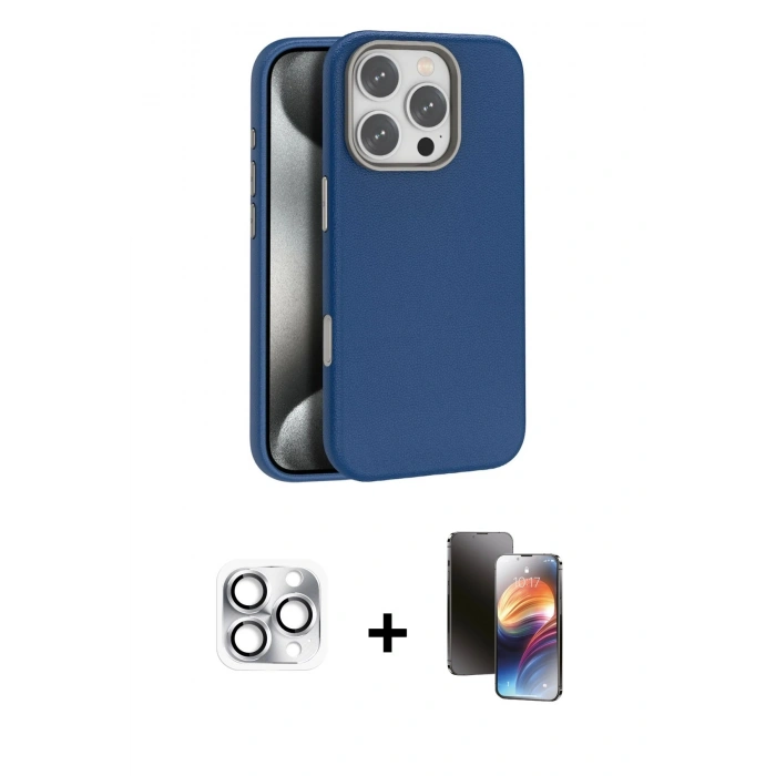 MARSİLYAN™- iPhone 16 Pro Max Kılıf Zirve Modern Prime - Siyah 3D Antistatik Mat Seramik Nano Ekran Koruyucu + Gümüş Pers Alüminyum Kamera Lens