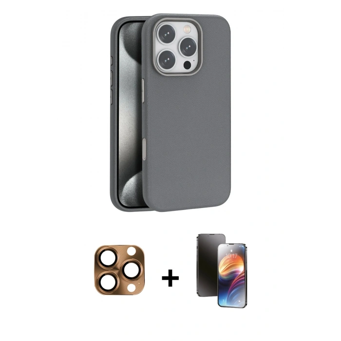 MARSİLYAN™- iPhone 16 Pro Max Kılıf Zirve Modern Prime - Siyah 3D Antistatik Mat Seramik Nano Ekran Koruyucu + Çöl Titanyum Pers Alüminyum Kamera Lens