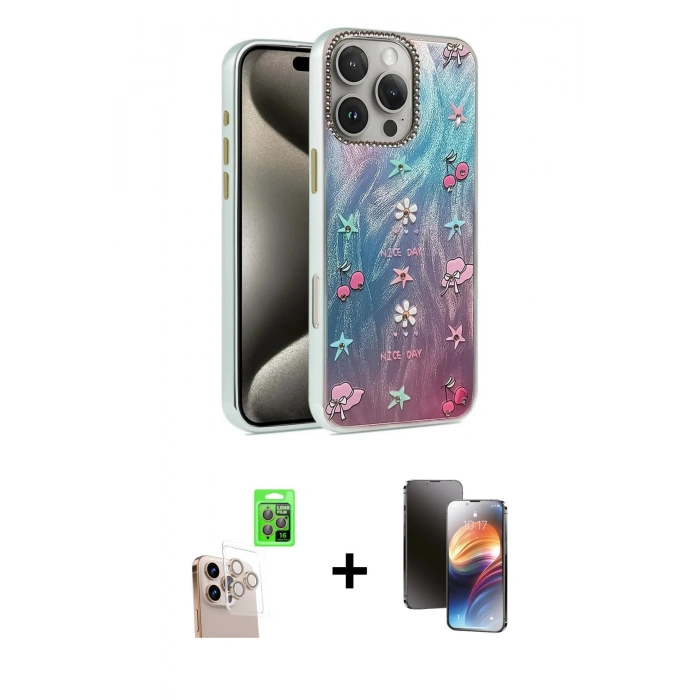 MARSİLYAN™- iPhone 16 Pro Max Kılıf Zirve Modern Prime - Siyah 3D Antistatik Mat Seramik Nano Ekran Koruyucu + Natural Grey Raze Metal Kamera Lens