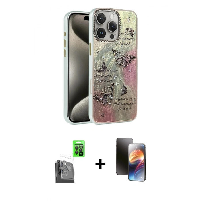 MARSİLYAN™- iPhone 16 Pro Max Kılıf Zirve Modern Prime - Siyah 3D Antistatik Mat Seramik Nano Ekran Koruyucu + Raze Metal Kamera Lens - SH