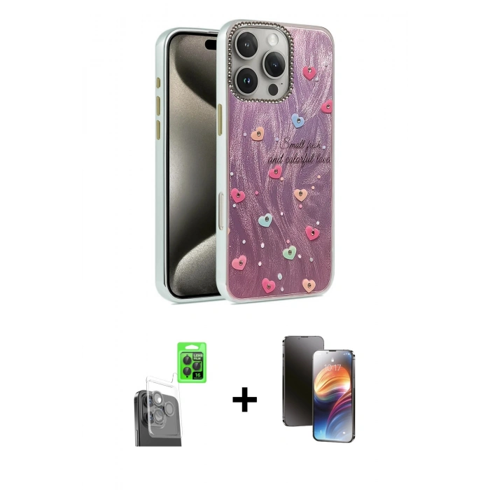MARSİLYAN™- iPhone 16 Pro Max Kılıf Zirve Modern Prime - Siyah 3D Antistatik Mat Seramik Nano Ekran Koruyucu + Raze Metal Kamera Lens - SH