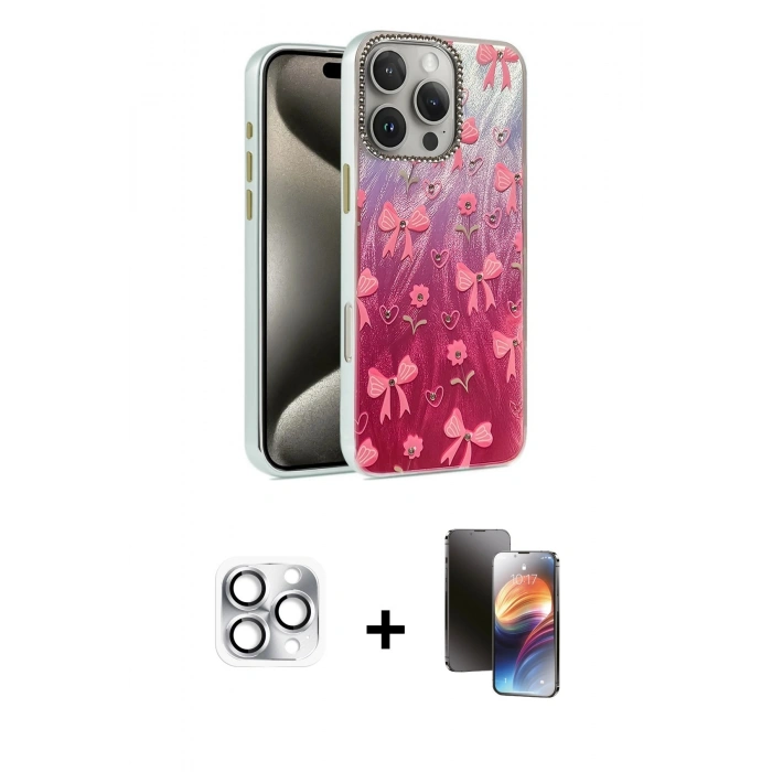 MARSİLYAN™- iPhone 16 Pro Max Kılıf Zirve Modern Prime - Siyah 3D Antistatik Mat Seramik Nano Ekran Koruyucu + Pers Alüminyum Kamera Lens - GS