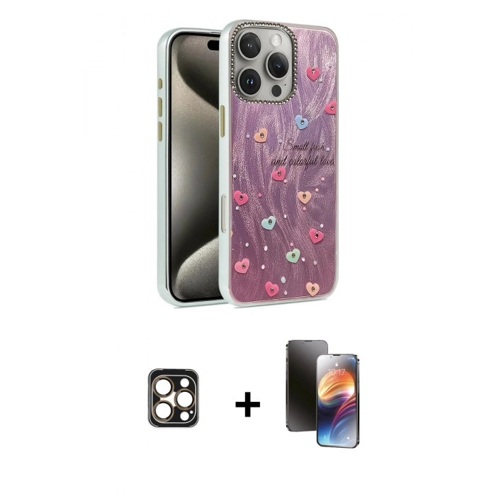 MARSİLYAN™- iPhone 16 Pro Max Kılıf Zirve Modern Prime - Siyah 3D Antistatik Mat Seramik Nano Ekran Koruyucu + PVD Metal Kamera Lens - GD