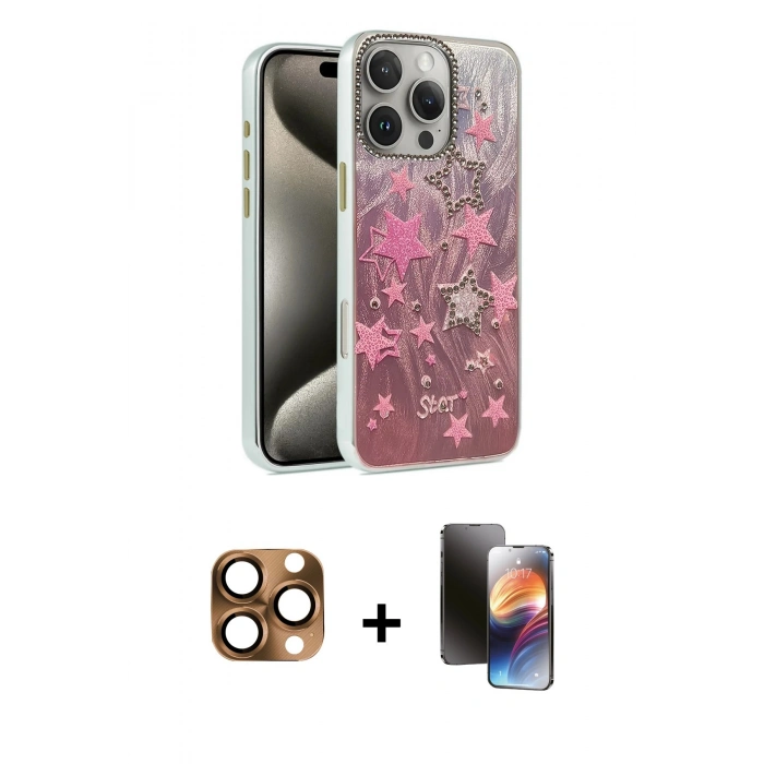 MARSİLYAN™- iPhone 16 Pro Max Kılıf Zirve Modern Prime - Siyah 3D Antistatik Mat Seramik Nano Ekran Koruyucu + Pers Alüminyum Kamera Lens - CLTM