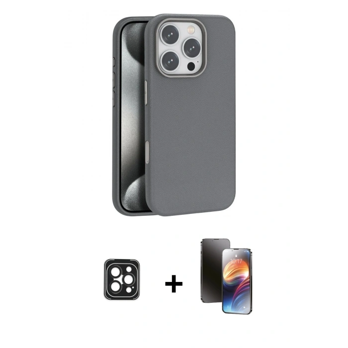 MARSİLYAN™- iPhone 16 Pro Max Kılıf Zirve Modern Prime - Siyah 3D Antistatik Mat Seramik Nano Ekran Koruyucu + PVD Metal Kamera Lens - SH