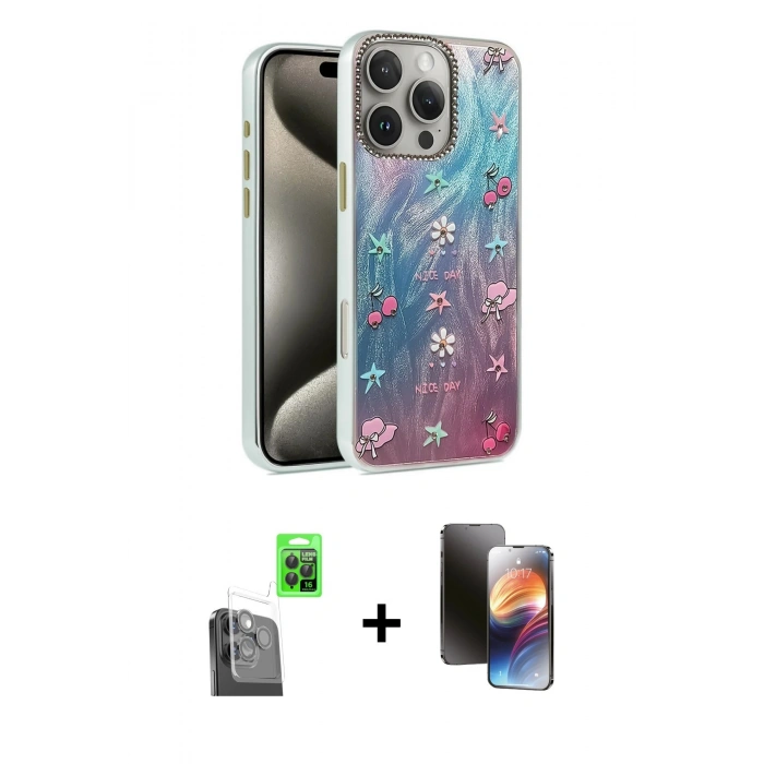 MARSİLYAN™- iPhone 16 Pro Max Kılıf Zirve Modern Prime - Siyah 3D Antistatik Mat Seramik Nano Ekran Koruyucu + Raze Metal Kamera Lens - SH