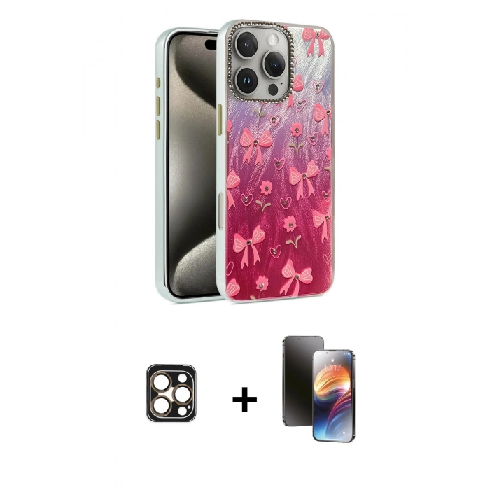 MARSİLYAN™- iPhone 16 Pro Max Kılıf Zirve Modern Prime - Siyah 3D Antistatik Mat Seramik Nano Ekran Koruyucu + PVD Metal Kamera Lens - GD