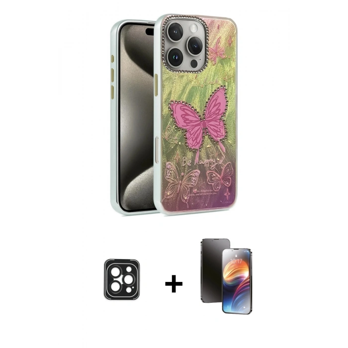 MARSİLYAN™- iPhone 16 Pro Max Kılıf Zirve Modern Prime - Siyah 3D Antistatik Mat Seramik Nano Ekran Koruyucu + PVD Metal Kamera Lens - SH