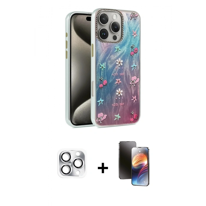 MARSİLYAN™- iPhone 16 Pro Max Kılıf Zirve Modern Prime - Siyah 3D Antistatik Mat Seramik Nano Ekran Koruyucu + Pers Alüminyum Kamera Lens - GS