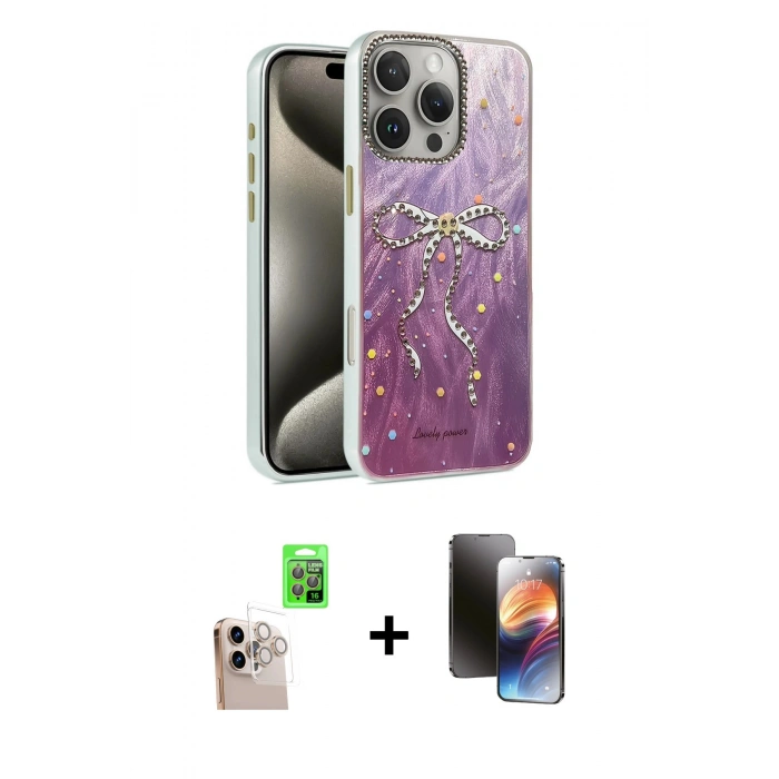 MARSİLYAN™- iPhone 16 Pro Max Kılıf Zirve Modern Prime - Siyah 3D Antistatik Mat Seramik Nano Ekran Koruyucu + Natural Grey Raze Metal Kamera Lens