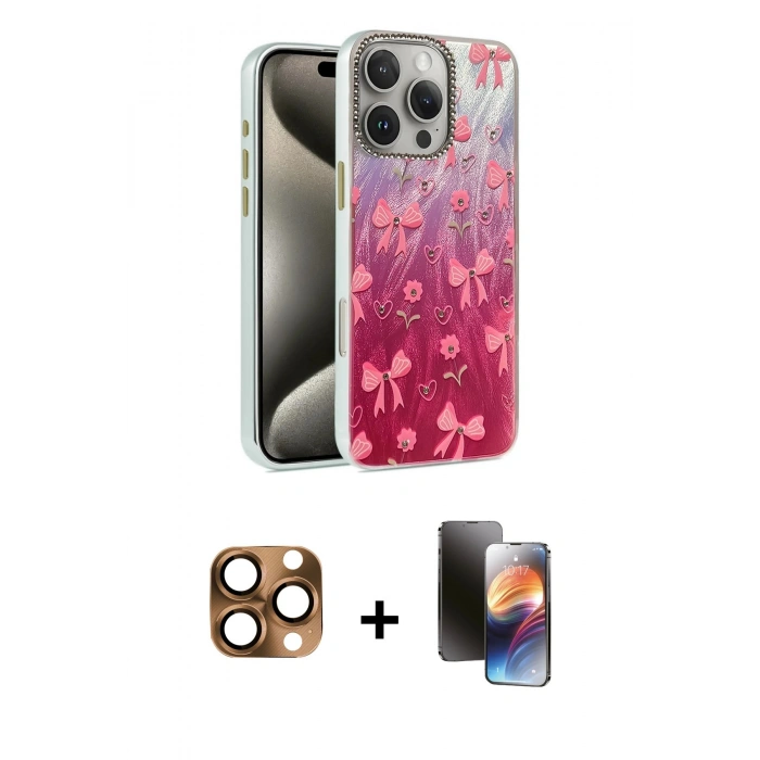 MARSİLYAN™- iPhone 16 Pro Max Kılıf Zirve Modern Prime - Siyah 3D Antistatik Mat Seramik Nano Ekran Koruyucu + Pers Alüminyum Kamera Lens - CLTM