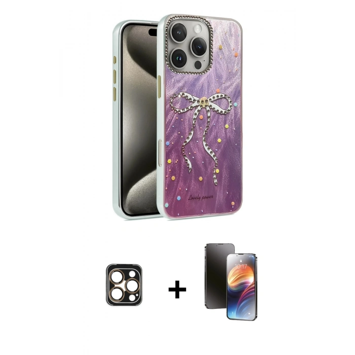 MARSİLYAN™- iPhone 16 Pro Max Kılıf Zirve Modern Prime - Siyah 3D Antistatik Mat Seramik Nano Ekran Koruyucu + PVD Metal Kamera Lens - GD