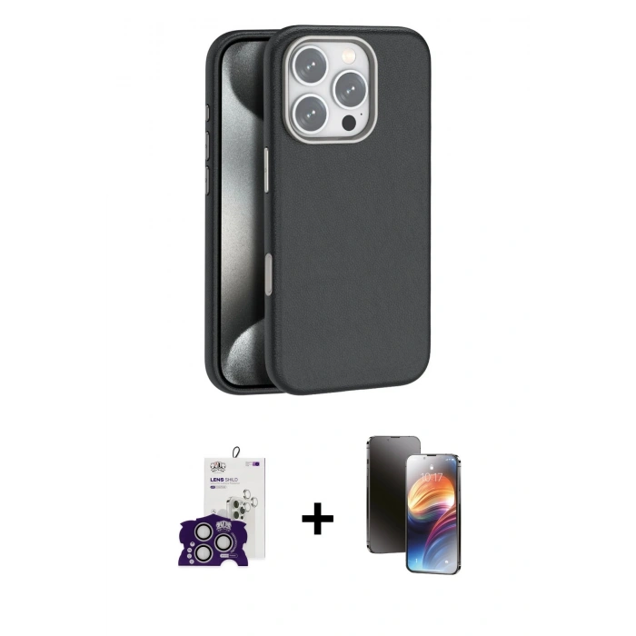MARSİLYAN™- iPhone 16 Pro Max Kılıf Zirve Modern Prime - Siyah 3D Antistatik Mat Seramik Nano Ekran Koruyucu + Bilvis Titan Kamera Lens - GS