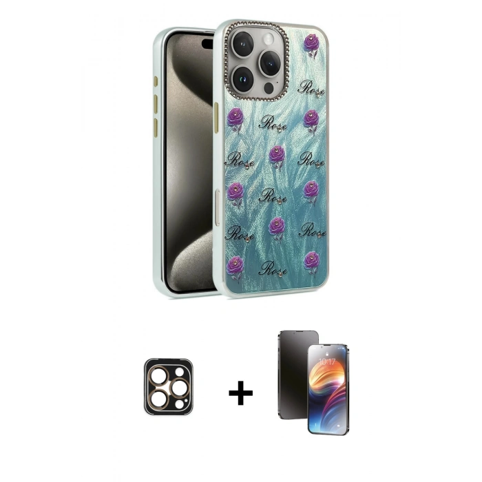 MARSİLYAN™- iPhone 16 Pro Max Kılıf Zirve Modern Prime - Siyah 3D Antistatik Mat Seramik Nano Ekran Koruyucu + PVD Metal Kamera Lens - GD