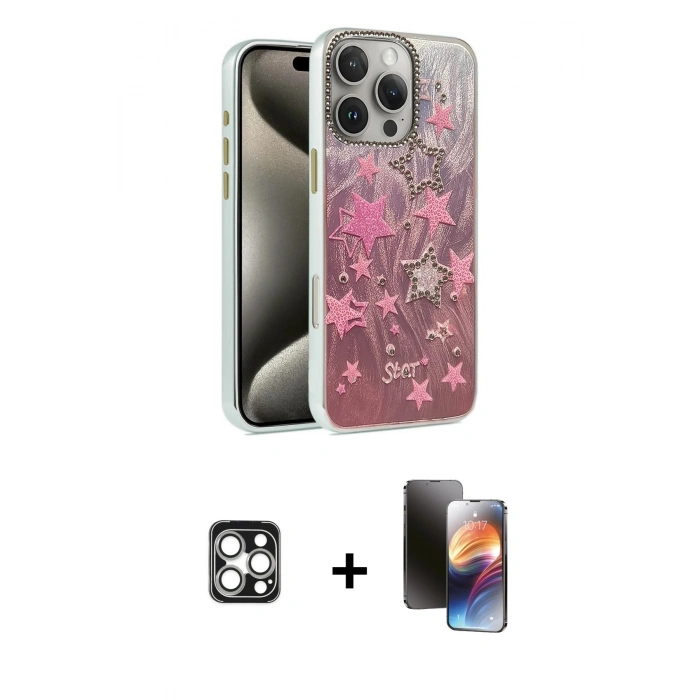 MARSİLYAN™- iPhone 16 Pro Max Kılıf Zirve Modern Prime - Siyah 3D Antistatik Mat Seramik Nano Ekran Koruyucu + PVD Metal Kamera Lens - GS