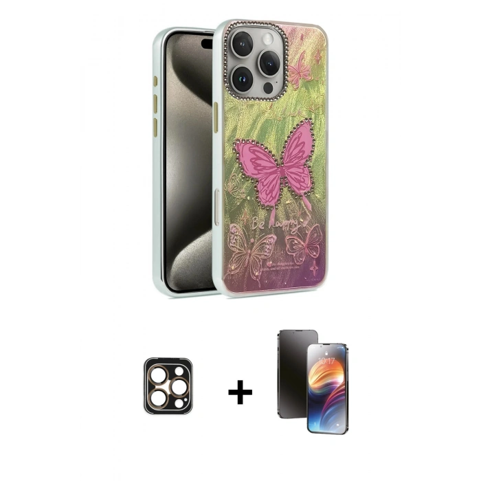 MARSİLYAN™- iPhone 16 Pro Max Kılıf Zirve Modern Prime - Siyah 3D Antistatik Mat Seramik Nano Ekran Koruyucu + PVD Metal Kamera Lens - GD