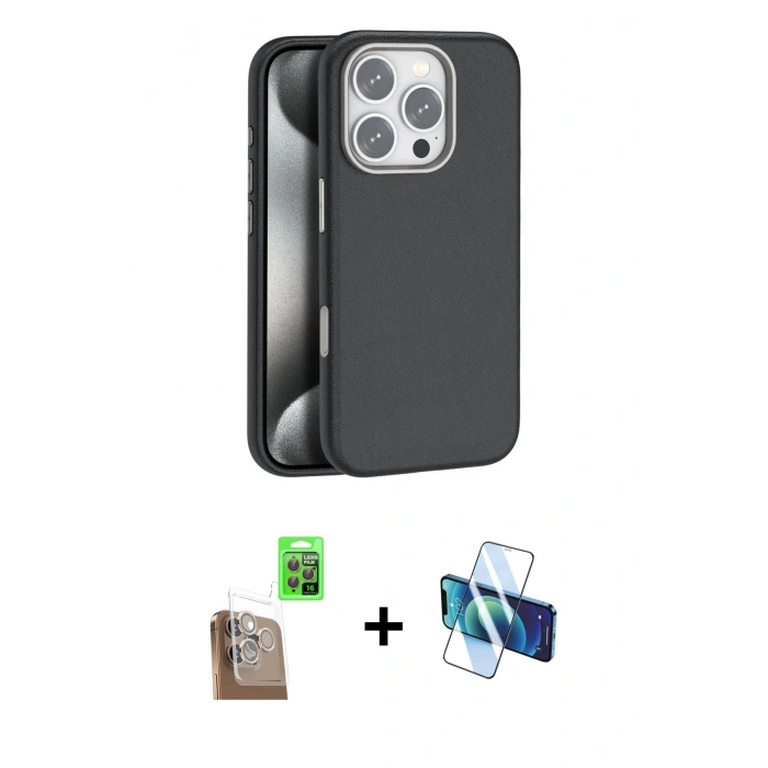 MARSİLYAN™- iPhone 16 Pro Max Kılıf Zirve Modern Prime - Siyah 3D Antistatik Seramik Nano Ekran Koruyucu + Raze Metal Kamera Lens - CLTM