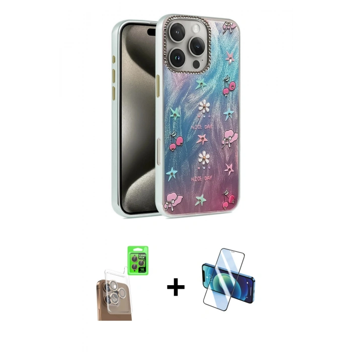 MARSİLYAN™- iPhone 16 Pro Max Kılıf Zirve Modern Prime - Siyah 3D Antistatik Seramik Nano Ekran Koruyucu + Raze Metal Kamera Lens - CLTM
