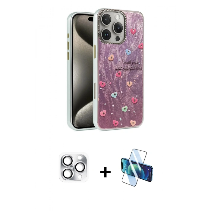 MARSİLYAN™- iPhone 16 Pro Max Kılıf Zirve Modern Prime - Siyah 3D Antistatik Seramik Nano Ekran Koruyucu + Pers Alüminyum Kamera Lens - GS