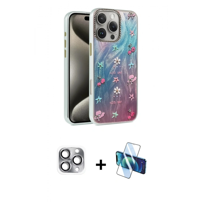 MARSİLYAN™- iPhone 16 Pro Max Kılıf Zirve Modern Prime - Siyah 3D Antistatik Seramik Nano Ekran Koruyucu + Pers Alüminyum Kamera Lens - GI