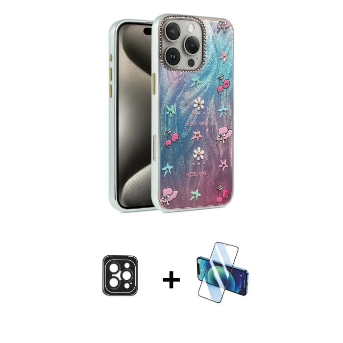 MARSİLYAN™- iPhone 16 Pro Max Kılıf Zirve Modern Prime - Siyah 3D Antistatik Seramik Nano Ekran Koruyucu + PVD Metal Kamera Lens - SH