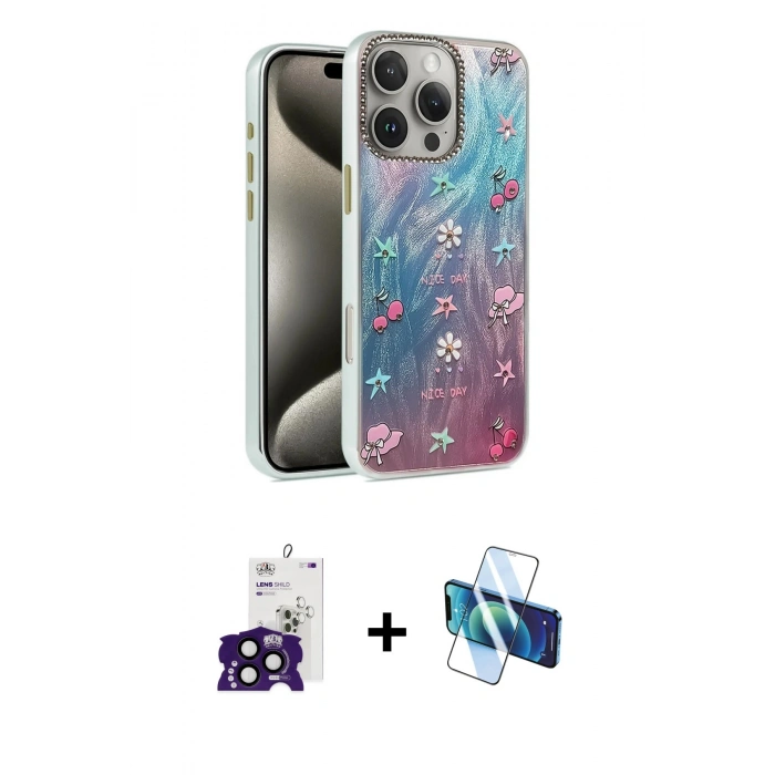 MARSİLYAN™- iPhone 16 Pro Max Kılıf Zirve Modern Prime - Siyah 3D Antistatik Seramik Nano Ekran Koruyucu + Bilvis Titan Kamera Lens - SH