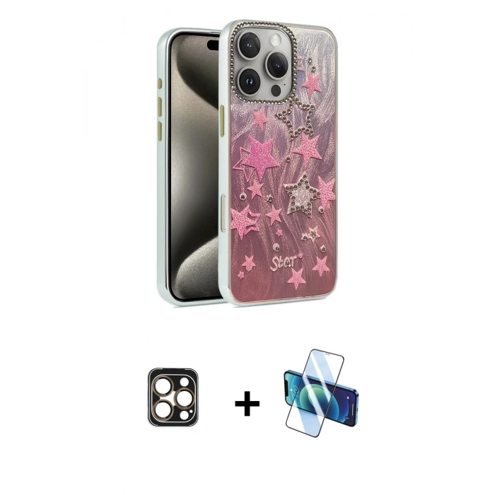 MARSİLYAN™- iPhone 16 Pro Max Kılıf Zirve Modern Prime - Siyah 3D Antistatik Seramik Nano Ekran Koruyucu + PVD Metal Kamera Lens - GD