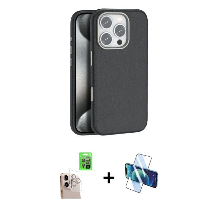 MARSİLYAN™- iPhone 16 Pro Max Kılıf Zirve Modern Prime - Siyah 3D Antistatik Seramik Nano Ekran Koruyucu + Raze Metal Kamera Lens - NLGY
