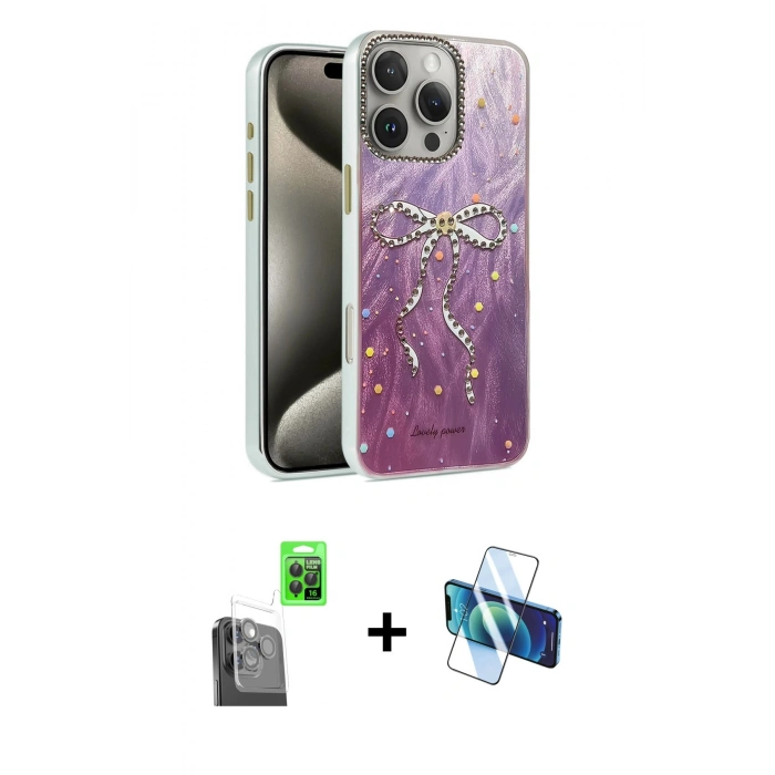 MARSİLYAN™- iPhone 16 Pro Max Kılıf Zirve Modern Prime - Siyah 3D Antistatik Seramik Nano Ekran Koruyucu + Raze Metal Kamera Lens - SH