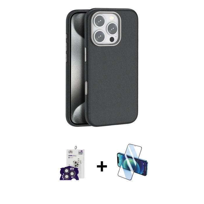 MARSİLYAN™- iPhone 16 Pro Max Kılıf Zirve Modern Prime - Siyah 3D Antistatik Seramik Nano Ekran Koruyucu + Bilvis Titan Kamera Lens - TMGI