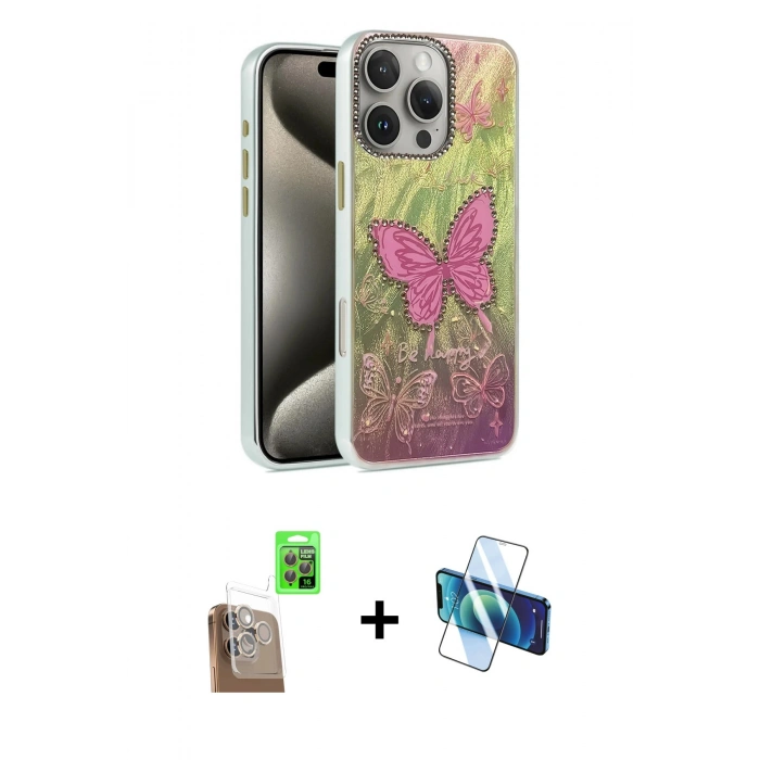 MARSİLYAN™- iPhone 16 Pro Max Kılıf Zirve Modern Prime - Siyah 3D Antistatik Seramik Nano Ekran Koruyucu + Raze Metal Kamera Lens - CLTM