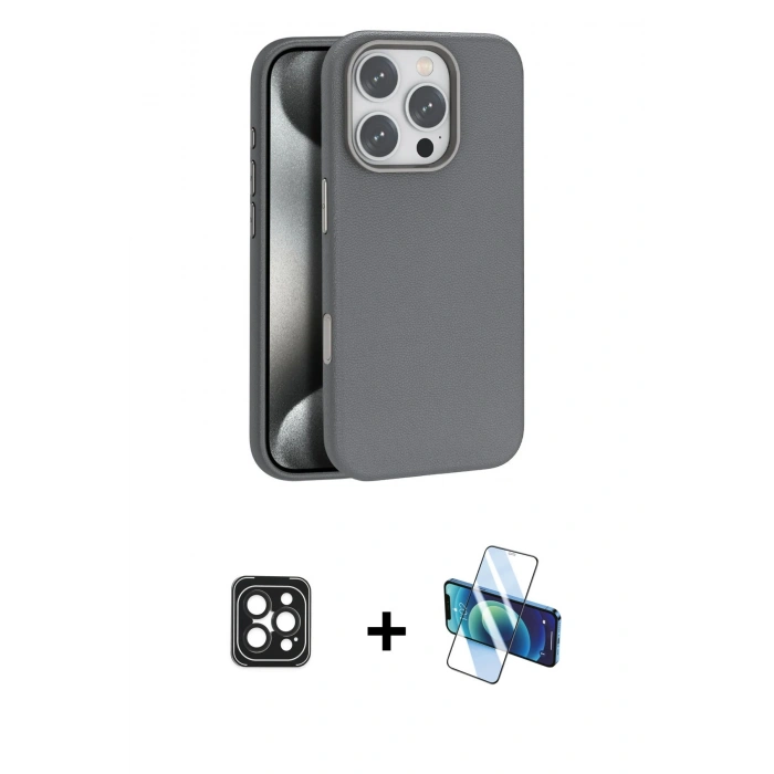 MARSİLYAN™- iPhone 16 Pro Max Kılıf Zirve Modern Prime - Siyah 3D Antistatik Seramik Nano Ekran Koruyucu + PVD Metal Kamera Lens - SH