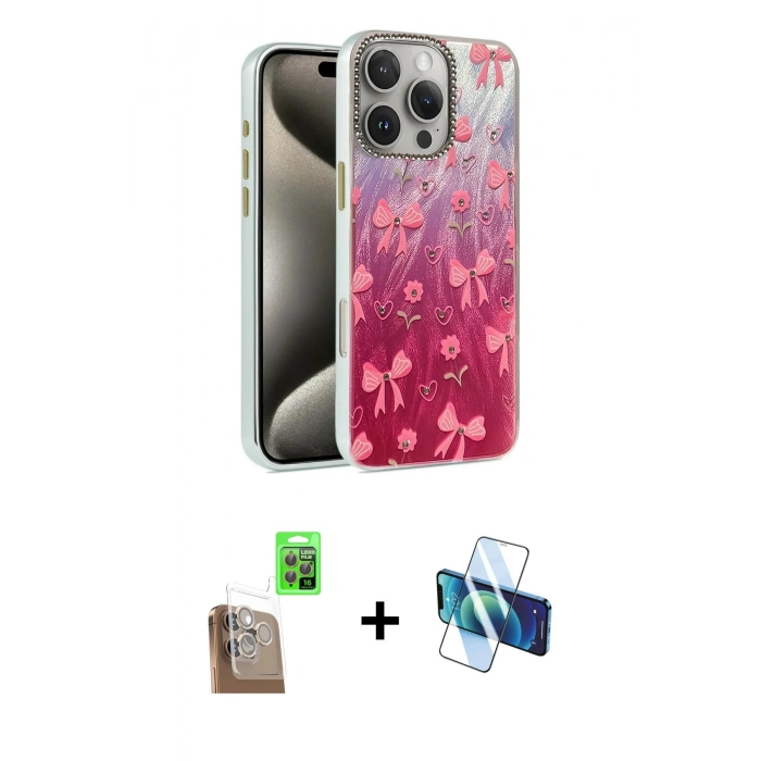 MARSİLYAN™- iPhone 16 Pro Max Kılıf Zirve Modern Prime - Siyah 3D Antistatik Seramik Nano Ekran Koruyucu + Raze Metal Kamera Lens - CLTM