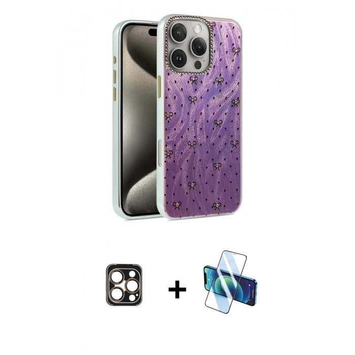 MARSİLYAN™- iPhone 16 Pro Max Kılıf Zirve Modern Prime - Siyah 3D Antistatik Seramik Nano Ekran Koruyucu + PVD Metal Kamera Lens - GD