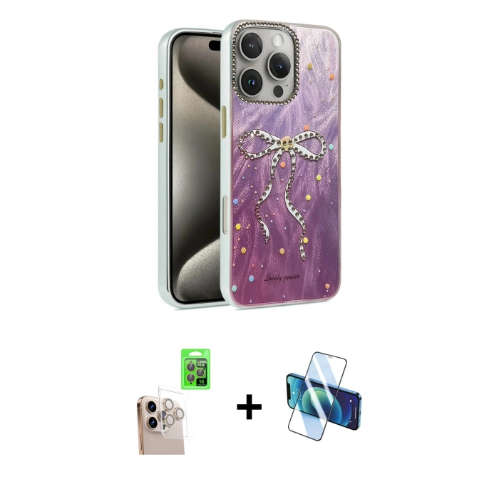 MARSİLYAN™- iPhone 16 Pro Max Kılıf Zirve Modern Prime - Siyah 3D Antistatik Seramik Nano Ekran Koruyucu + Raze Metal Kamera Lens - NLGY