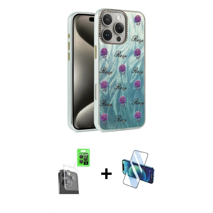 MARSİLYAN™- iPhone 16 Pro Max Kılıf Zirve Modern Prime - Siyah 3D Antistatik Seramik Nano Ekran Koruyucu + Raze Metal Kamera Lens - SH