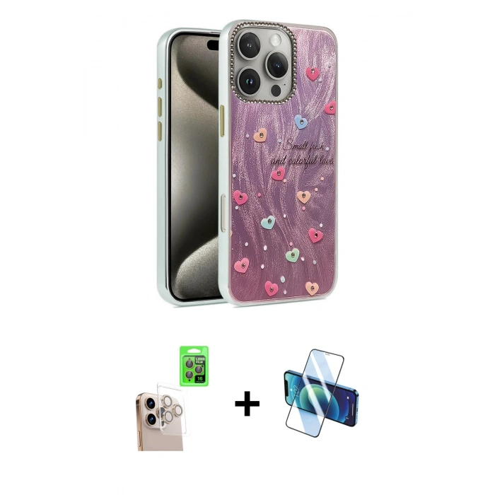 MARSİLYAN™- iPhone 16 Pro Max Kılıf Zirve Modern Prime - Siyah 3D Antistatik Seramik Nano Ekran Koruyucu + Raze Metal Kamera Lens - NLGY